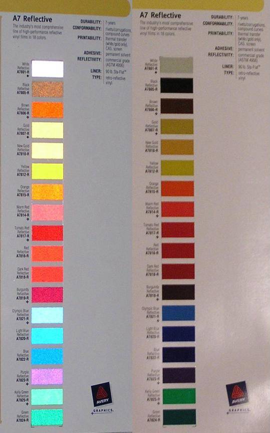 Avery Reflective Vinyl Color Chart